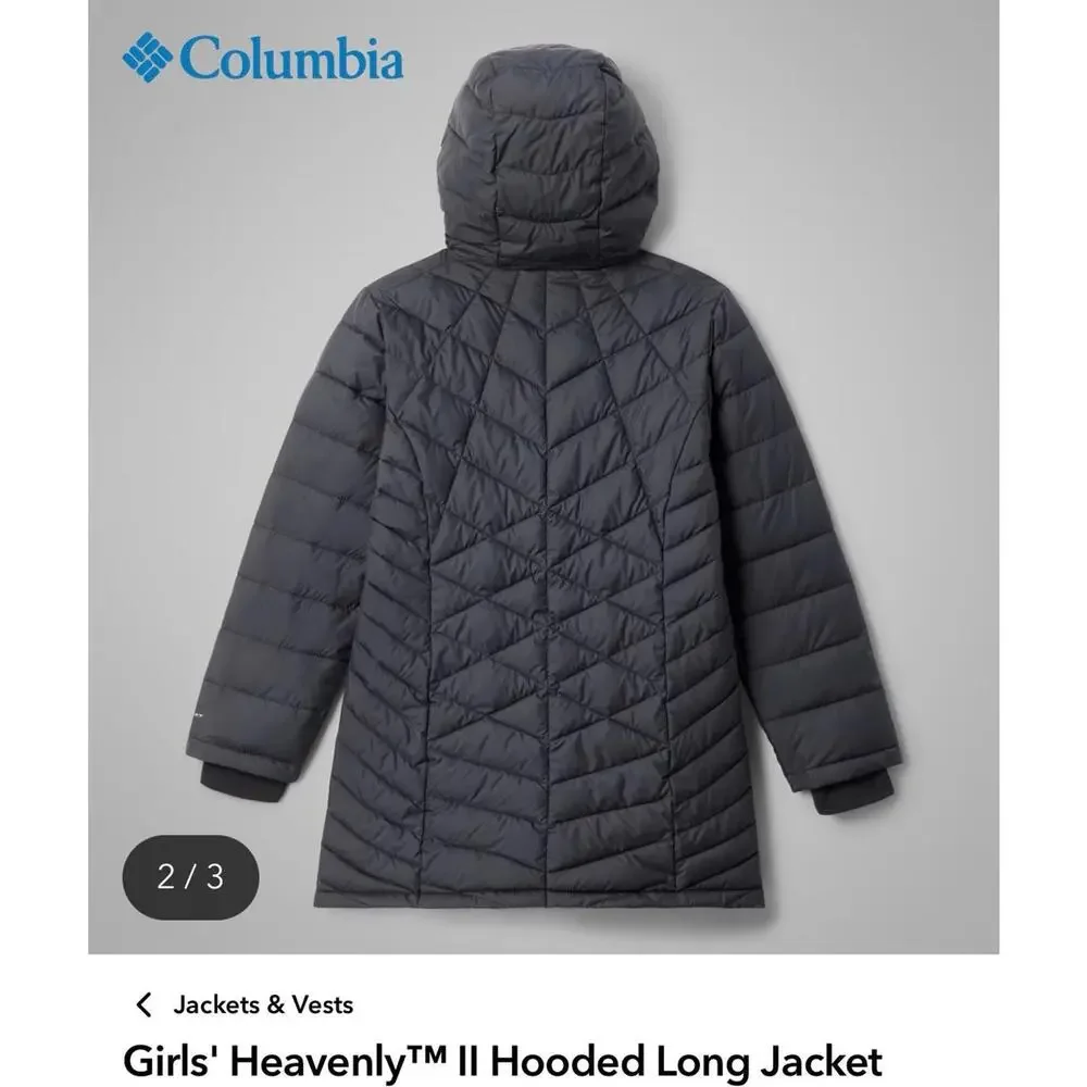 Columbia Girls Youth Heavenly Hooded Long Jacket Black Omni Heat Size S 7 8